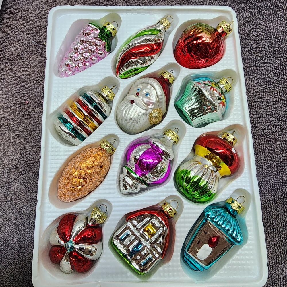 Vintage Kurt Adler Kringle Glass Box of glass Christmas painted ornaments b34